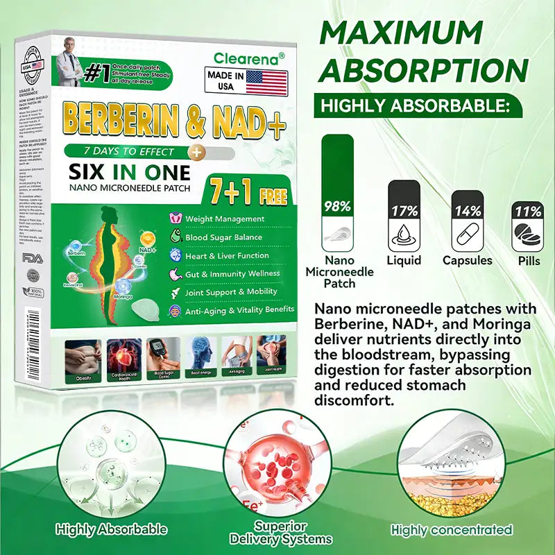 🇺🇸 𝐎𝐟𝐟𝐢𝐜𝐢𝐚𝐥 𝐔𝐒 𝐒𝐭𝐨𝐫𝐞 | 🧑‍⚕️🩺 𝘾𝙡𝙚𝙖𝙧𝙚𝙣𝙖® Moringa · Berberine × NAD+ 6-𝐢𝐧-𝟏 𝐀𝐝𝐯𝐚𝐧𝐜𝐞𝐝 𝐍𝐚𝐧𝐨 𝐌𝐢𝐜𝐫𝐨𝐧𝐞𝐞𝐝𝐥𝐞 𝐏𝐚𝐭𝐜𝐡 — 𝐎𝐧𝐜𝐞 𝐃𝐚𝐢𝐥𝐲, 𝐕𝐢𝐬𝐢𝐛𝐥𝐞 𝐑𝐞𝐬𝐮𝐥𝐭𝐬 𝐢𝐧 𝟕 𝐃𝐚𝐲𝐬