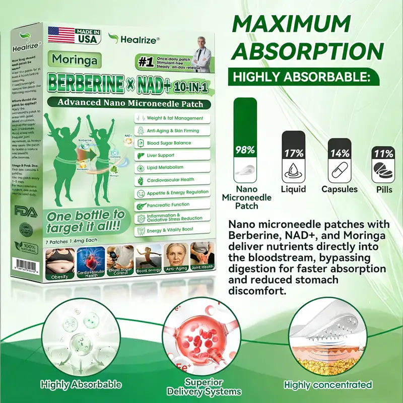 🇺🇸 𝐎𝐟𝐟𝐢𝐜𝐢𝐚𝐥 𝐔𝐒 𝐒𝐭𝐨𝐫𝐞 |  𝐇𝐞𝐚𝐥𝐫𝐢𝐳𝐞® Moringa · Berberine × NAD+ 🩺𝟏𝟎-𝐢𝐧-𝟏 𝐀𝐝𝐯𝐚𝐧𝐜𝐞𝐝 𝐍𝐚𝐧𝐨 𝐌𝐢𝐜𝐫𝐨𝐧𝐞𝐞𝐝𝐥𝐞 𝐏𝐚𝐭𝐜𝐡 — 𝐎𝐧𝐜𝐞 𝐃𝐚𝐢𝐥𝐲, 𝐕𝐢𝐬𝐢𝐛𝐥𝐞 𝐑𝐞𝐬𝐮𝐥𝐭𝐬 𝐢𝐧 𝟕 𝐃𝐚𝐲𝐬 🧑‍⚕️