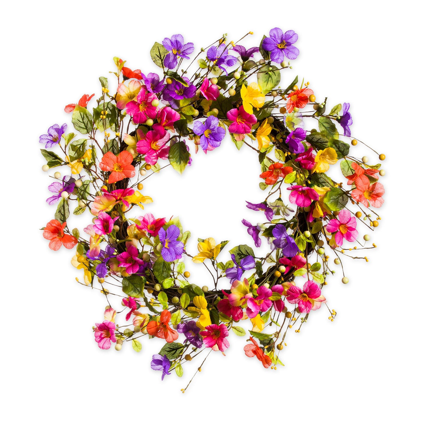Floral Watercolor Wreath with Faux Pansies and Violets