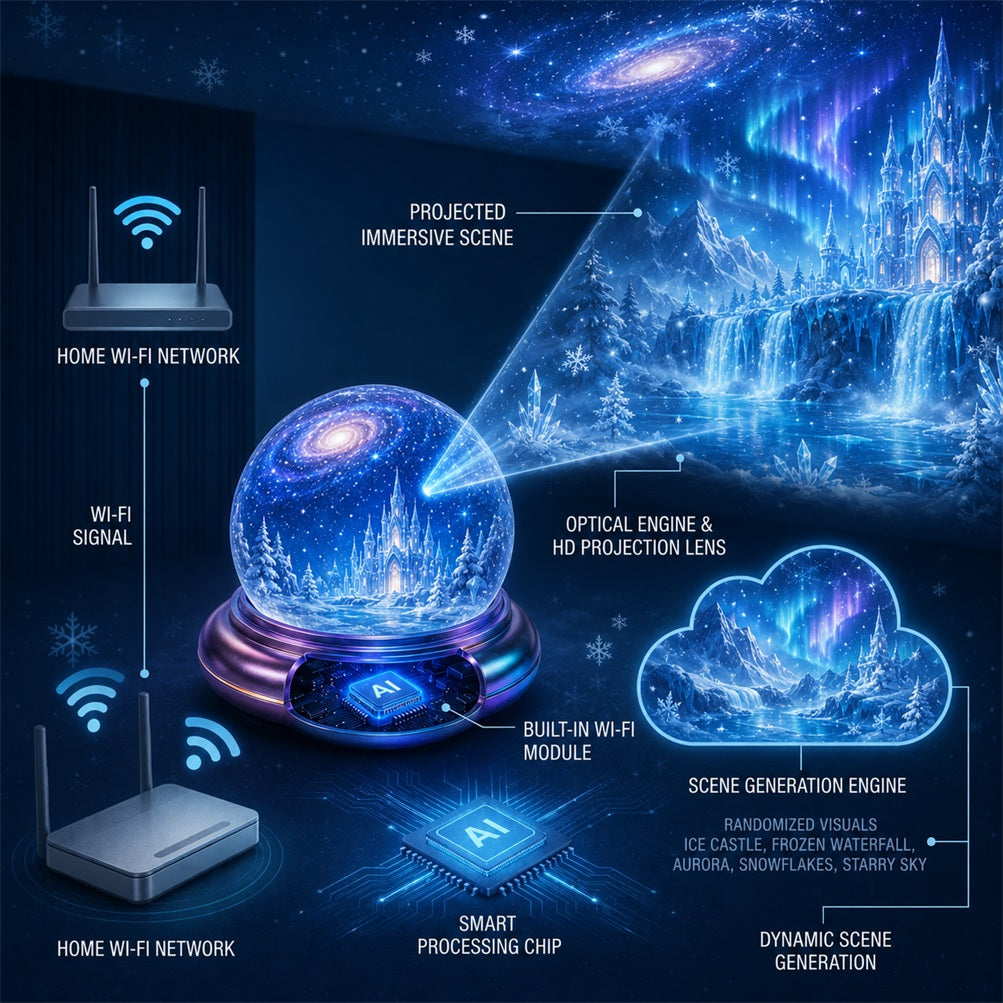 Topacme® Galaxy Night Light Projector – 360° Starry Sky & Ocean Wave Ambient Light for Bedroom Relaxation (Copy)