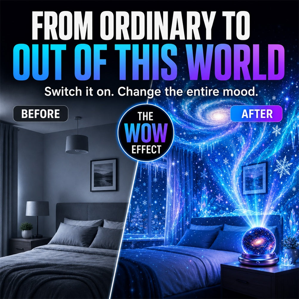 Topacme® Galaxy Night Light Projector – 360° Starry Sky & Ocean Wave Ambient Light for Bedroom Relaxation (Copy)